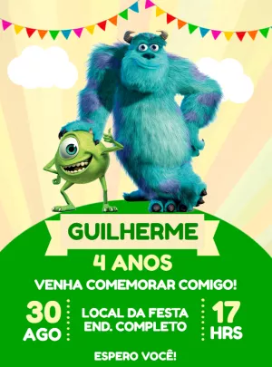 Convite de Aniversário Monstros SA para Editar Online