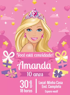 Convite de Aniversário Barbie Princesa para Editar Online