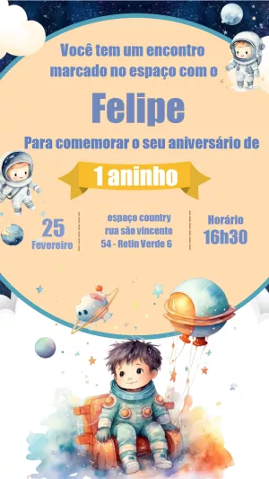 Convite Aniversário Astronauta Infantil para Editar Online