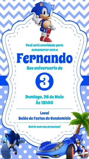 Convite de Aniversário Sonic para Editar Online e Imprimir