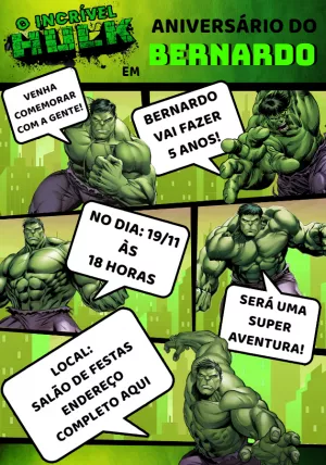 Convite de Aniversário do Hulk para Editar Online Facilmente