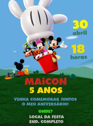 Convite Aniversário Mickey Mouse para Editar Online