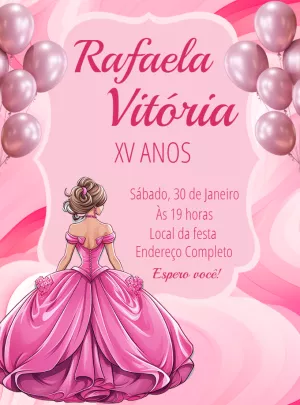 Convite de 15 Anos Princesa Rosa para Editar Online