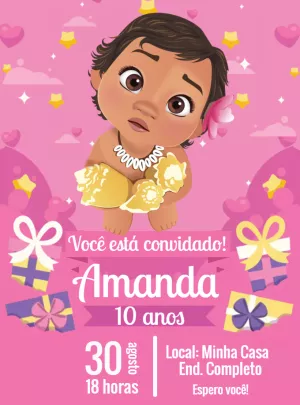 Convite de Aniversário Moana Baby para Editar Online