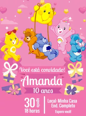 Convite de Aniversário Ursinhos Carinhosos para Editar Online