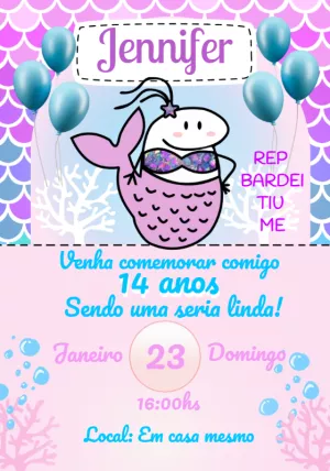 Convite Aniversário Flork Sereia para Editar Online