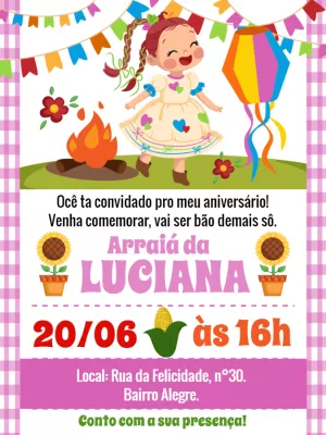 Convite Festa Junina Aniversário Menina para Editar Online