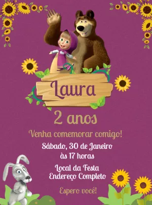 Convite Aniversário Masha e o Urso para Editar Online