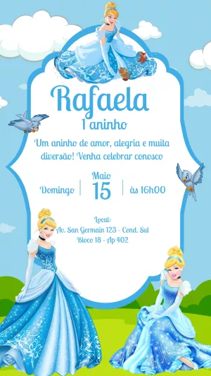 Convite Aniversário Cinderela Princesa para Editar Online