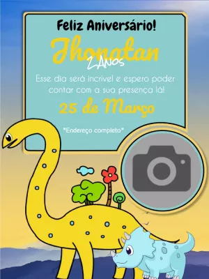 Convite de Aniversário Dinossauro com Foto para Editar Online