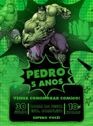 Convite de Aniversário Incrível Hulk para Editar Online
