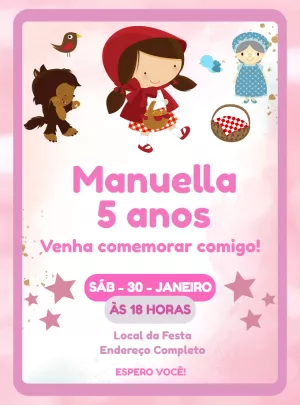 Convite de Aniversário Chapéuzinho Vermelho para Editar Online