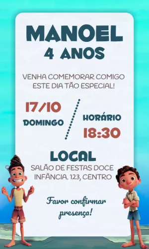 Convite Aniversário Luca Pixar para Editar e Enviar Online