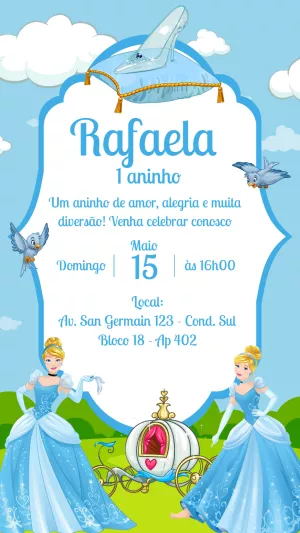 Convite de Aniversário Cinderela para Editar Online