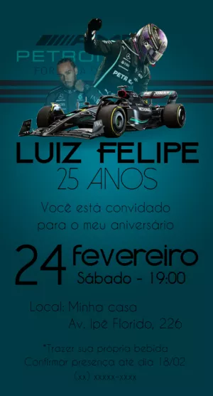 Convite Aniversário Fórmula 1 Lewis Hamilton para Editar Online