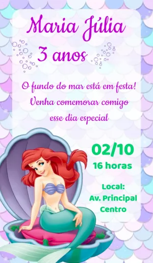 Invitación de cumpleaños La Sirenita – Estático – Baby Convites