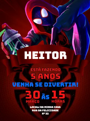 Convite Aniversário Homem Aranha Aranhaverso para Editar Online
