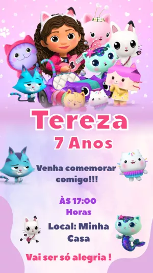 Convite de Aniversário A Casa Mágica da Gabby para Editar Online