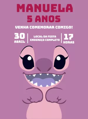 Convite Aniversário Angel Stitch para Editar Online
