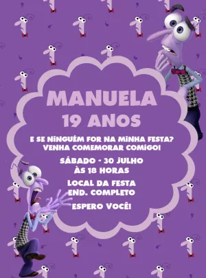 Convite Aniversário Divertida Mente com o Medo para Editar