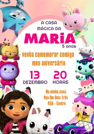 Convite Aniversário A Casa Mágica da Gabby para Editar Online
