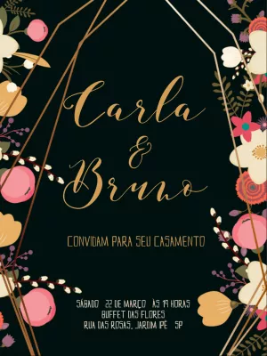 Convite de Casamento Floral e Geométrico para Editar Online