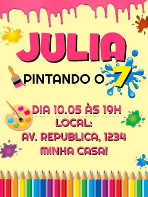 Convite Aniversário Pintando o Sete para Editar Online