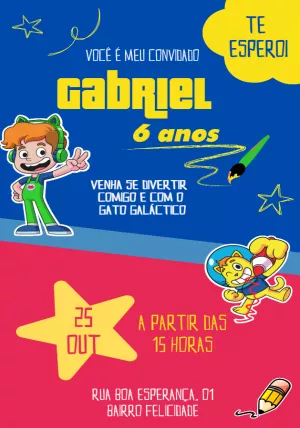 Convite de Aniversário Gato Galáctico para Editar Online