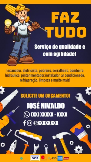 Cartão de Visita Faz Tudo Editável Online para Divulgação