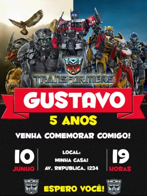 Convite de Aniversário Transformers para Editar Online