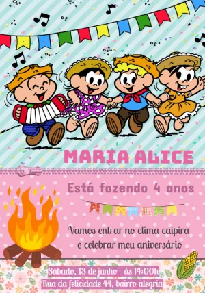 Convite Festa Junina Turma da Mônica para Editar Online
