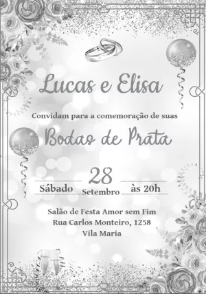 Convite Bodas de Prata Elegante com Brilho para Editar Online