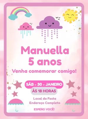 Convite de Aniversário Chuva de Amor Delicado para Editar