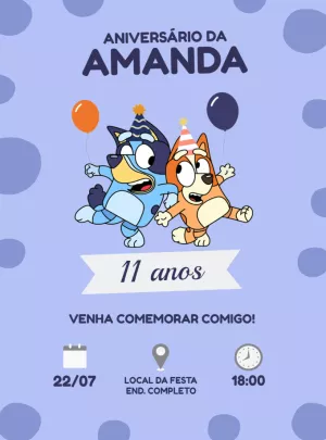 Convite de Aniversário Bluey e Bingo para Editar Online