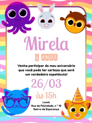 Convite Aniversário Bolofofos com Personagens para Editar Online