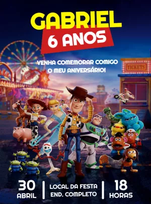 Convite de Aniversário Toy Story com Personagens para Editar