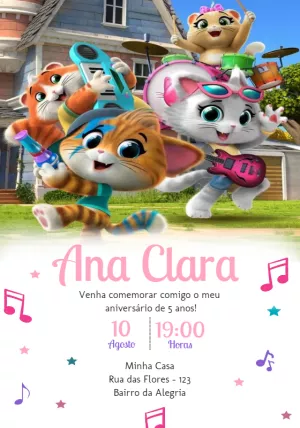 Convite Aniversário 44 Gatos para Editar Online