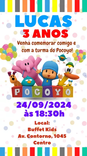 Convite de Aniversário Pocoyo e sua Turma para Editar Online