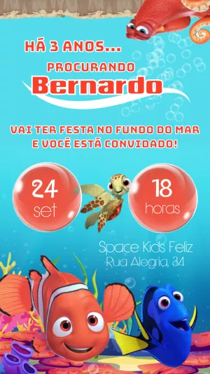 Convite Aniversário Procurando Nemo para Editar Online