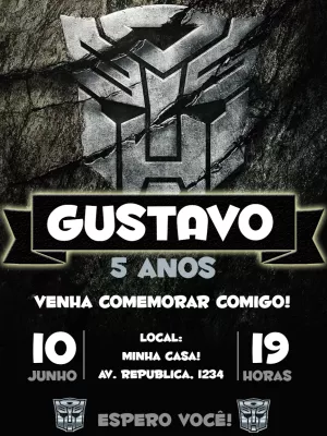 Convite Aniversário Transformers para Editar Online e Imprimir