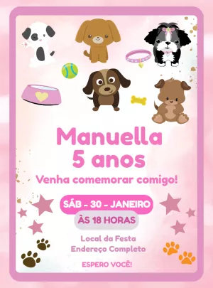 Convite de Aniversário Cachorrinhos Fofos para Editar Online