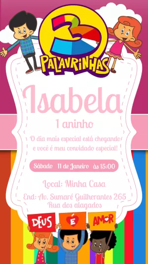Convite de Aniversário 3 Palavrinhas para Editar Online