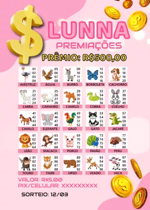 Rifa de Animais Editável Online para Sorteios e Prêmios