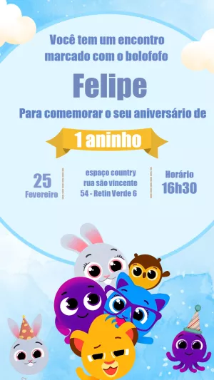 Invitación de cumpleaños Bolofofos – Estático – Gisele