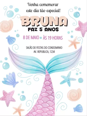 Convite Aniversário Sereia Fundo do Mar para Editar Online