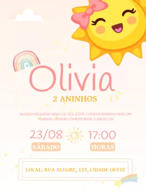 Convite Aniversário Raio de Sol para Editar Online