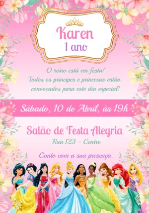 Invitación de cumpleaños Princesas – Estático – Convites e Artes Digitais