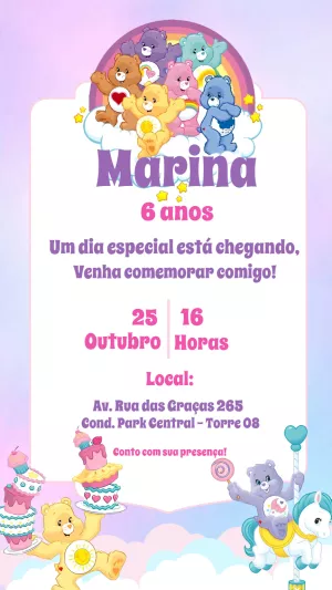 Convite Aniversário Ursinhos Carinhosos para Editar Online