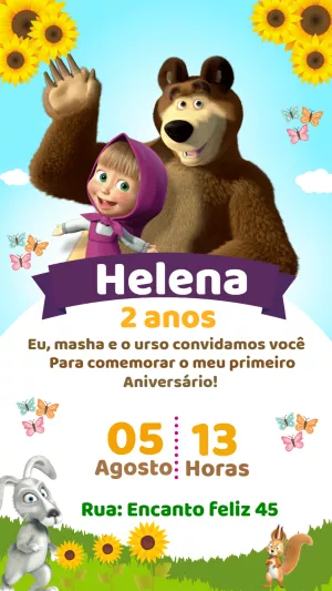 Convite de Aniversário Masha e o Urso Editável Online
