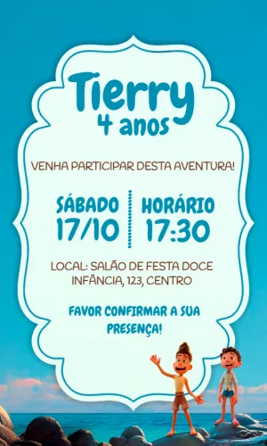 Convite de Aniversário Luca Pixar para Editar Online